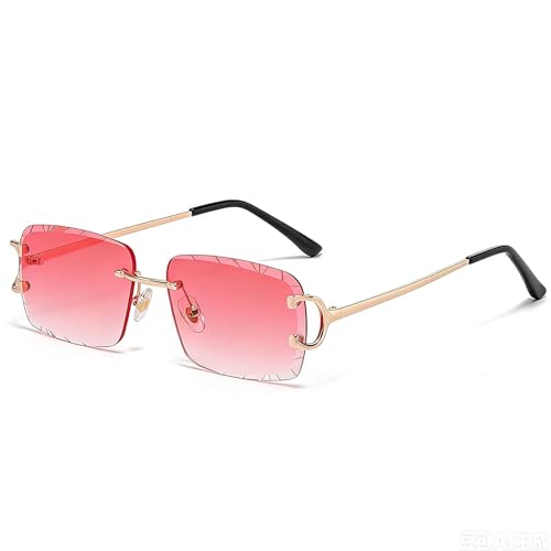 Image of Retro Rimless Rectangle Sunglasses for Men Women Luxury Frameless Square Trendy Shade Diamond Cutting Eyewear