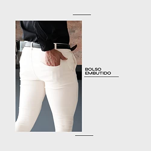 Calça Alfaiataria Social Super Skinny Sarja Masculina Premium (42, Branco)