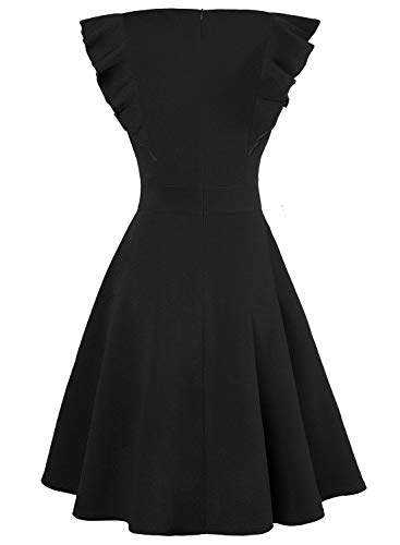 IHOT Women's Vintage Ruffle Floral Flared A Line Swing Casual Cocktail Party Dresses with Pockets3