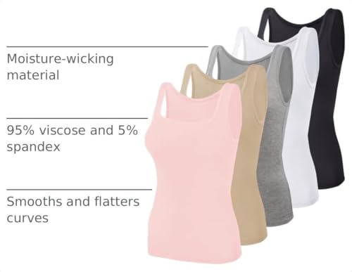 Image of BQTQ 5 Pcs Women's Square Neck Tank Tops Sleeveless Undershirt Basic Tanks