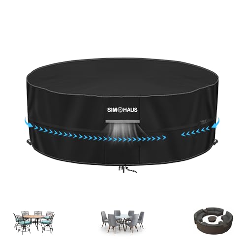 SIMPHAUS Schutzhülle für Gartenmöbel Runder Tisch Abdeckung Outdoor Gartenmöbel Abdeckung Gartentisch Wasserdicht Winddicht UV-Beständiges 420D Oxford Gewebe Ø160x80cm