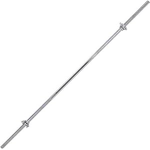 BodyRip Standard Bar with Collars | 1″ Chrome Barbell, Anti-Slip Hand Grip, Solid Steel Construction, Gym Equipment | Training, Fitness, Exercise, Strength, Workout, Weight Lifting (6FEET)