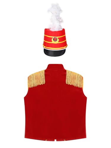 renvena Kids Marching Band Uniform Fringe Epaulet Military Drummer Parade Waistcoat Vest with Hat Set4