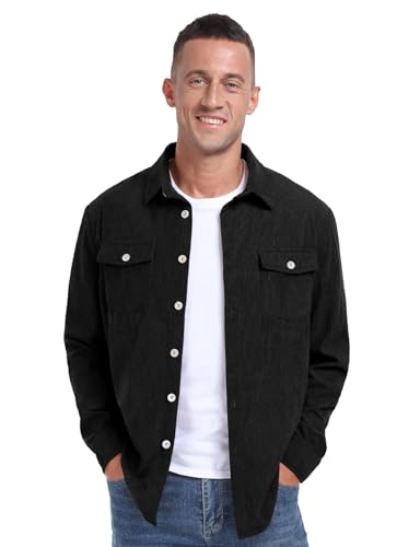 Image of Askdeer Men's Corduroy Button Down Shirts Long Sleeve Casual Shacket Jacket Western Corduroy Shirt Jacket with Flap Pockets