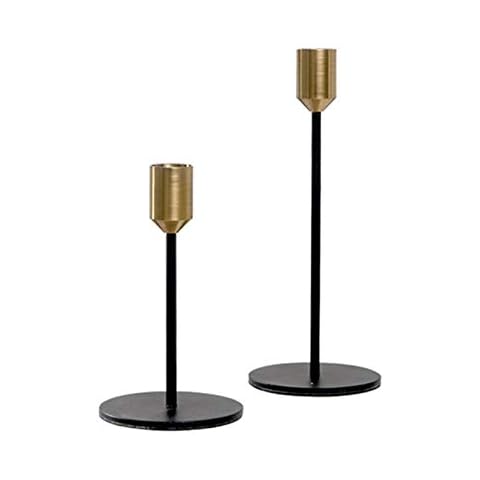 BWRMHME Brass Gold Black Candlestick Holder Set Classic Taper Candle Holders Set of 2 Candle Stick Holders Wedding Vintage Modern Decorative Centerpiece for Holiday Dinner Table Cover