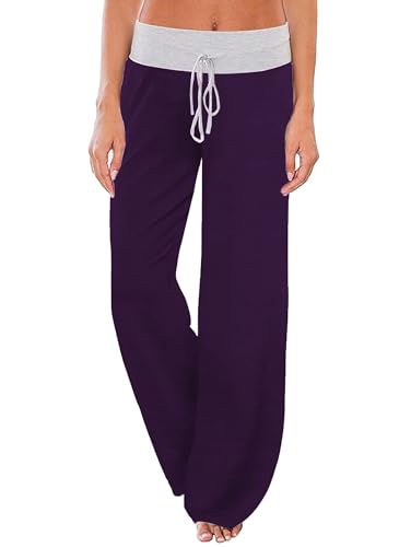 Image of iChunhua Women's Comfy Stretch Floral Print Drawstring Palazzo Wide Leg Lounge Pant