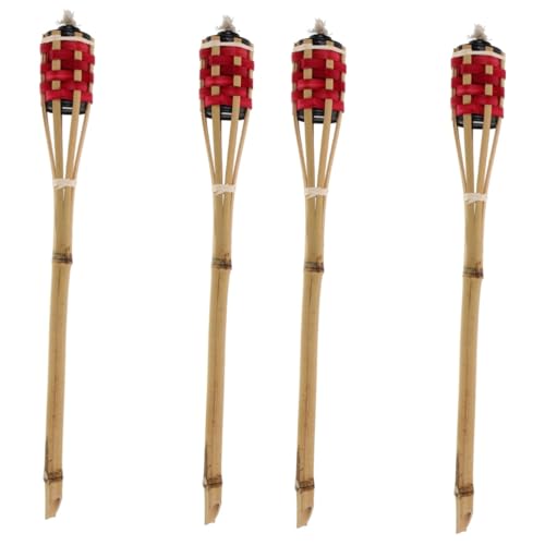 GRIRIW 2sets Elegant Bamboo Torch Set Decorative Outdoor Torch Lights Fire Decor for Yard Garden Pathway Patio Party 2pcs*2