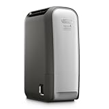 De’Longhi Tasciugo AriaDry Light - Déshumidificateur Portable pour la Maison, Zéolite et Ioniseur, Élimination Humidité 7,5L/24h, Séchage, Anti-Moisissure, Mode Swing, Minuteur, Gris (DNS80)