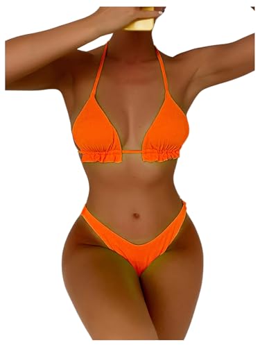 Bikini orange 2 pièces pour femme avec bas string taille L