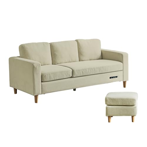 Pure Luxe ソファー ローソファー 3人掛け ソファ コーデュロイ コンセント USB カウチソファ おしゃれ カウチ 北欧 スツール 2.5人掛け クッション付き コンパクト ロータイプ カウチソファー コンパクトソファ ライトカーキ 玄関渡し