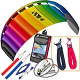 HQ Symphony Beach III 2.2 Kite Rainbow Bundle (3 Items) + Peter Lynn Heavy Duty Padded Kite Control Strap Handles Pair + WindBone Kiteboarding Lifestyle Stickers