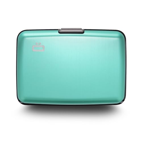 Image of OGON -DESIGNS- Aluminum card holder, RFID protection against fraud and demagnetization, compact wallet, Smart Case STOCKHOLM model (Aluminum Turquoise, Extra-secure lock)