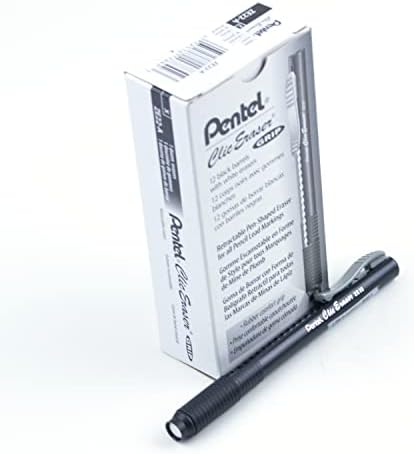 Pentel Clic Eraser Grip, Retractable Eraser, Black Barrel, Box of 12 (ZE22A)
