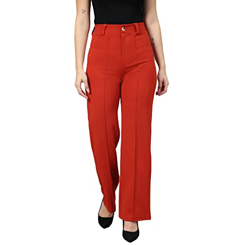 Image of KOTTY Women Polyester Blend Orange Solid Trousers(Red Orange,30)