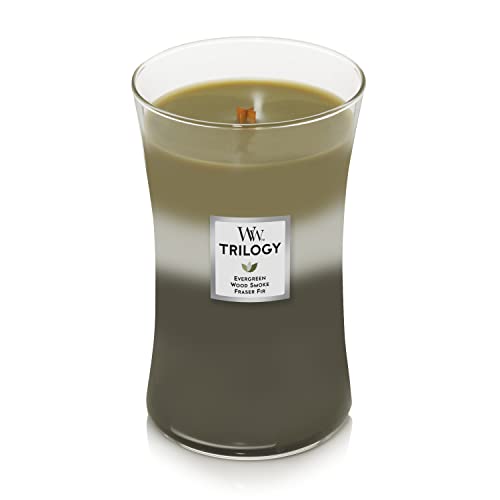 Woodwick Trilogy Mountain Trail - Evergreen, Wood Smoke, Frasier Fir Scented Crackling Wooden Wick Hourglass Candle In Clear Glass Jar, Large - 21.5 Oz #TOP11