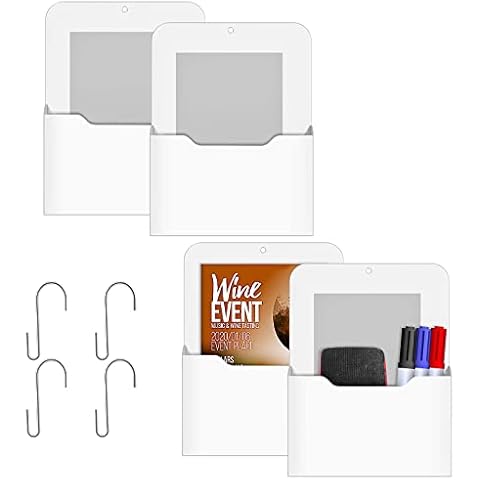 BESARME 4 Pack Magnetic File Holder for Refrigerator with 4 Pcs Hooks, Large Size Magnetic Folder Holder Magnetic Paper Holder Mail Holder Magnetic Wall File Organizer for Locker Whiteboard Office Cover