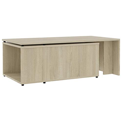 Tidyard Table basse moderne extensible en panneau de particules chêne sonoma/noir brillant, table basse extensible, 150 x 50 x 35 cm
