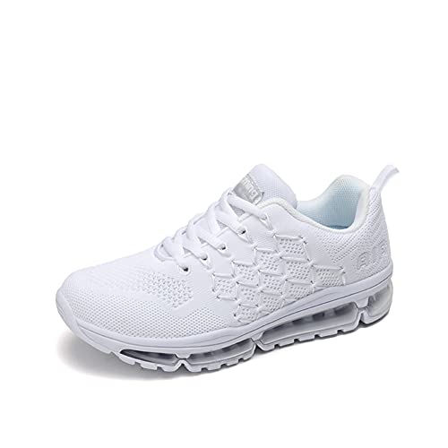 Zapatillas Running Hombre Mujer Deportivas Air Zapatos Deportivos Transpirables Sneakers Calzado Deporte Correr Gimnasio Aire Libre Tenis Asfalto Negro Blanco 877Blanco 40