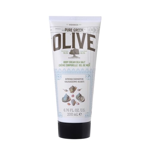 KORRES OLIVE SEA SALT latte corpo idratante per una pelle morbida, con olio extravergine di oliva, al profumo di sale marino, vegano, senza siliconi e parabeni, 200 ml