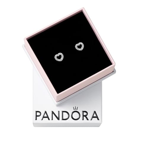 PANDORA Open Heart Stud Earrings - Gift for Her - Sterling Silver with Cubic Zirconia - With Gift Box