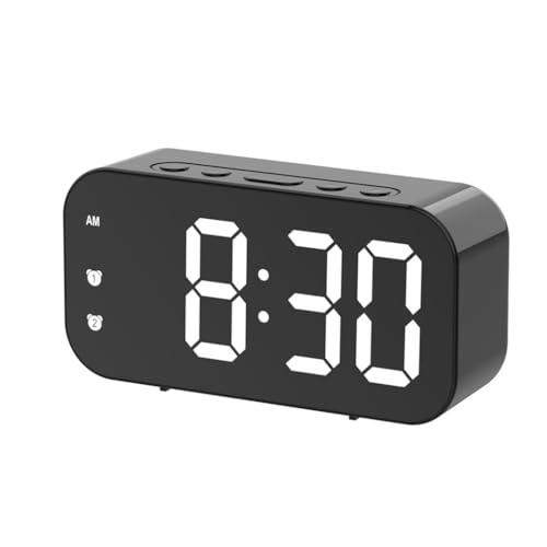 Zymoplas Despertador digital de alta resolución relojes electrónicos brillo 12/24H Dual Alarms Silencio Reloj de mesa Función Snooze Negro
