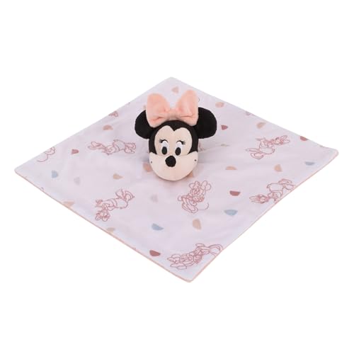 Image of NoJo Disney Minnie Mouse White, Light Blue, and Peach Super Soft Security Baby Blanket with Plush Minnie Mouse Head