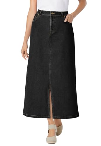 Woman Within Plus Size Stretch Denim Front-Slit Skirt