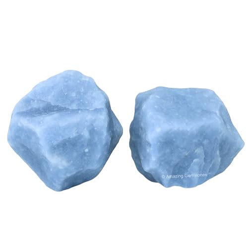 Amazing Gemstone Angelite Raw Crystals and Healing Stones, Natural Rocks for Tumbling - DIY Raw Stones and Crystals, 2 Pieces