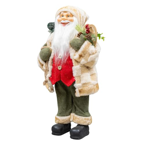 Papai Noel Decoracao Natal 40cm Casaco Pele Colete Vermelho Enfeite Natalino Premium
