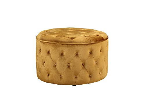 Iconic Home Batya Ottoman Button Tufted Velvet Upholstered Round Pouf Modern Contemporary, Cognac #TOP1