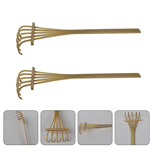 HEALLILY 2Pcs Mini Ferramenta de Bambu Zen Areia Jardim Ancinhos Ancinhos Meditação Mesa Feng Shui D