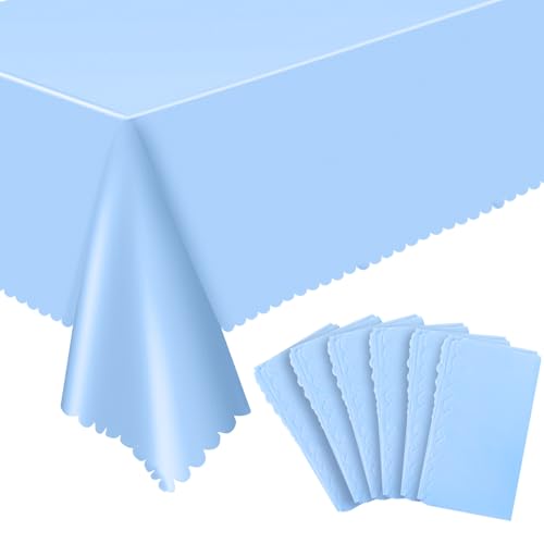 Image of NatNarr 6 Pcs Light Blue Tablecloth, Scalloped Baby Blue Table Cloths