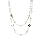 AOWVUTS Collana Donna Collana Perle Lunga Quadrifoglio Collana Perline a Strati Bohémien Choker Collana Perle Girocollo Collana a Catena Maglione Elegante Donna Gioielli Regali (HB)