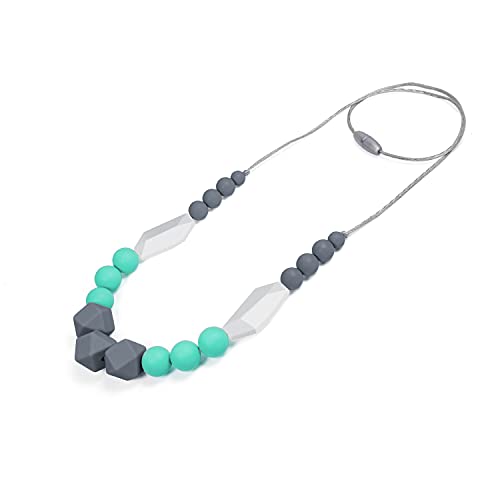 Teething Chew Necklace for Baby, Toddler Silicone Chewing Jewelry teether, Teething Care Necklace of Give mom Wear (Gray)
