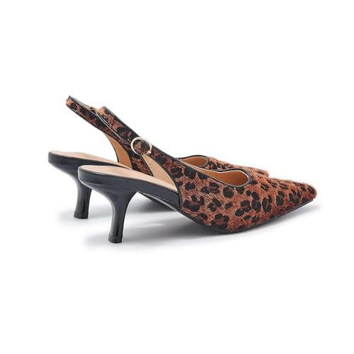 Slingback Pumps for Women Kitten Heeled Sandals Leopard Prints Buckled Straps Dress Shoes4