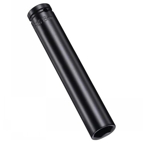 MACHSWON 2Pcs 1/2 Inch Drive - 18mm Deep Impact Socket with 6 Point Design, Heat-Treated Cr-V Steel 150mm Length, Metric Sizes
