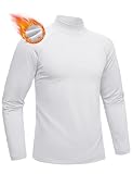 MAGCOMSEN Thermal Shirts for Men Long Sleeve Warm Undershirt Fleece Lined Athletic Base Layer Cold Weather White M