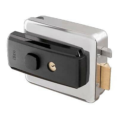 Art. 52N012 ELETTROSERRATURA APPLICARE SERIE 52N per cancelli 12V Finitura INOX CILINDRO FISSO CON CHIAV; Serratura reversibile entrata 60-70-80