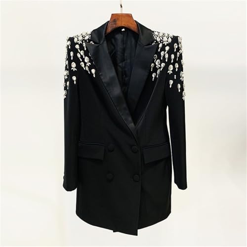 Women's Luxury Outwear Embroidery Flares Diamond Blazer Jackets Long Sleeve Long Blazer Dress Coat2
