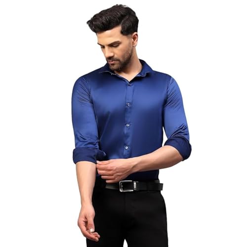 Image of DEELMO Men's Stylish Solid Satin Casual Shirt for Men Full Sleeves| Poly Satin Silk Shirt