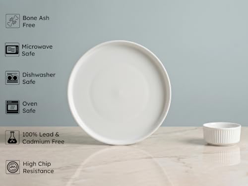 Image of Bodhi House 12-Piece Ribbed Porcelain Dinner Set for 6 | White Dinnerware Set with Dinner Plates & Katori, Chip Resistant, Lightweight, Microwave & Dishwasher Safe Crockery Set