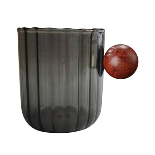 SECRET DESIRE™ Glass Coffee Milk Mug with Anti Scald Wooden Handle for Hotel Office Camping Clear Black