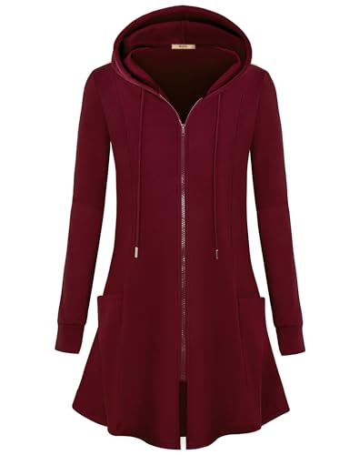 Image of Miusey Womens Zip Up Long Hoodie Jacket Lightweight Tunic Sweatshirt Open Front Cardigan