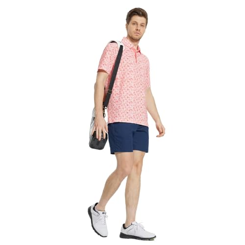 Image of M MAELREG Mens Golf Shirt Short Sleeve Dry Fit Print Moisture Wicking Performance Patterns Collared Polo Shirt