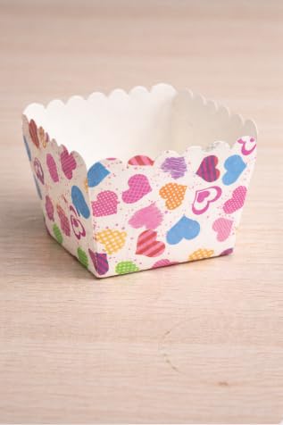 Homebakers Mart 50 Pcs Heart Print Square Baking Cups | Premium Paper Cupcake & Dessert Liners | Scalloped Edge | Food-Grade & Oven Safe