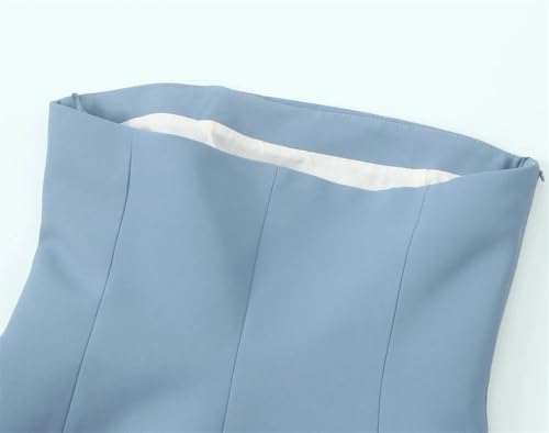 Elegant Women's 2 Piece Sets High Waist Straight Leg Pants Set Solid Pleated Decoration Strapless Top4