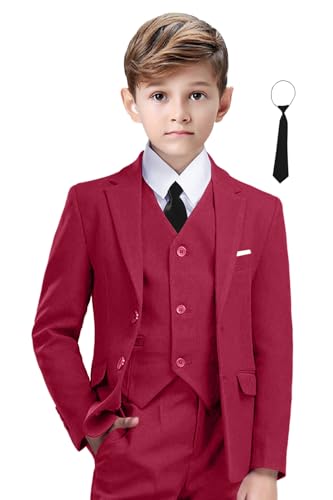 Image of Suit for Boy Formal Slim Fit Tuxedo 5 Pieces Kids Toddler Wedding Outfit Blazer Pants Vest Set Boys Suits