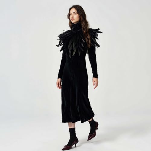 HOMELEX Black Witch Feather Collar Crow Shawl Costume Halloween Swan Wings Accessories Cape for Women3
