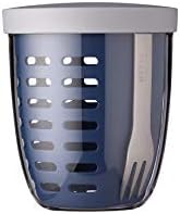 Mepal Fruit & Veggie Pot Ellipse Fruit container Ideal For Fruit and Vegetables On The Go Fruit Box With Fork & Colander 600 ml Nordic Denim.