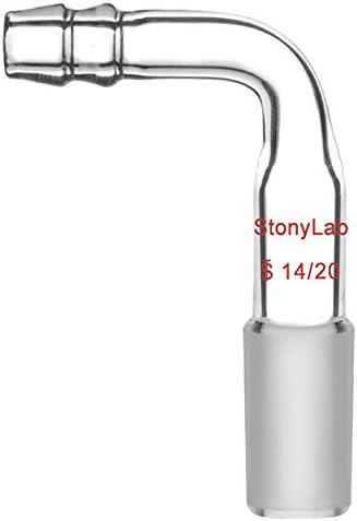 StonyLab Glass Bent Inlet Adapter With 14/20 Male Glass Joint and 9 mm Hose Connection Lab Glassware, 1 Pack